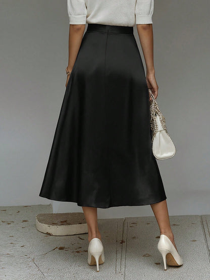 Elegant White Skirt, Silky Flowy Hem High Waist Design, Fashionable Casual Summer