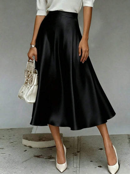 Elegant White Skirt, Silky Flowy Hem High Waist Design, Fashionable Casual Summer
