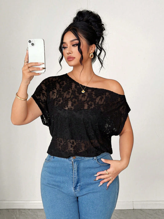 Elenzga New Arrival Lace Sheer Sexy Fashion Women T-Shirt, Summer
