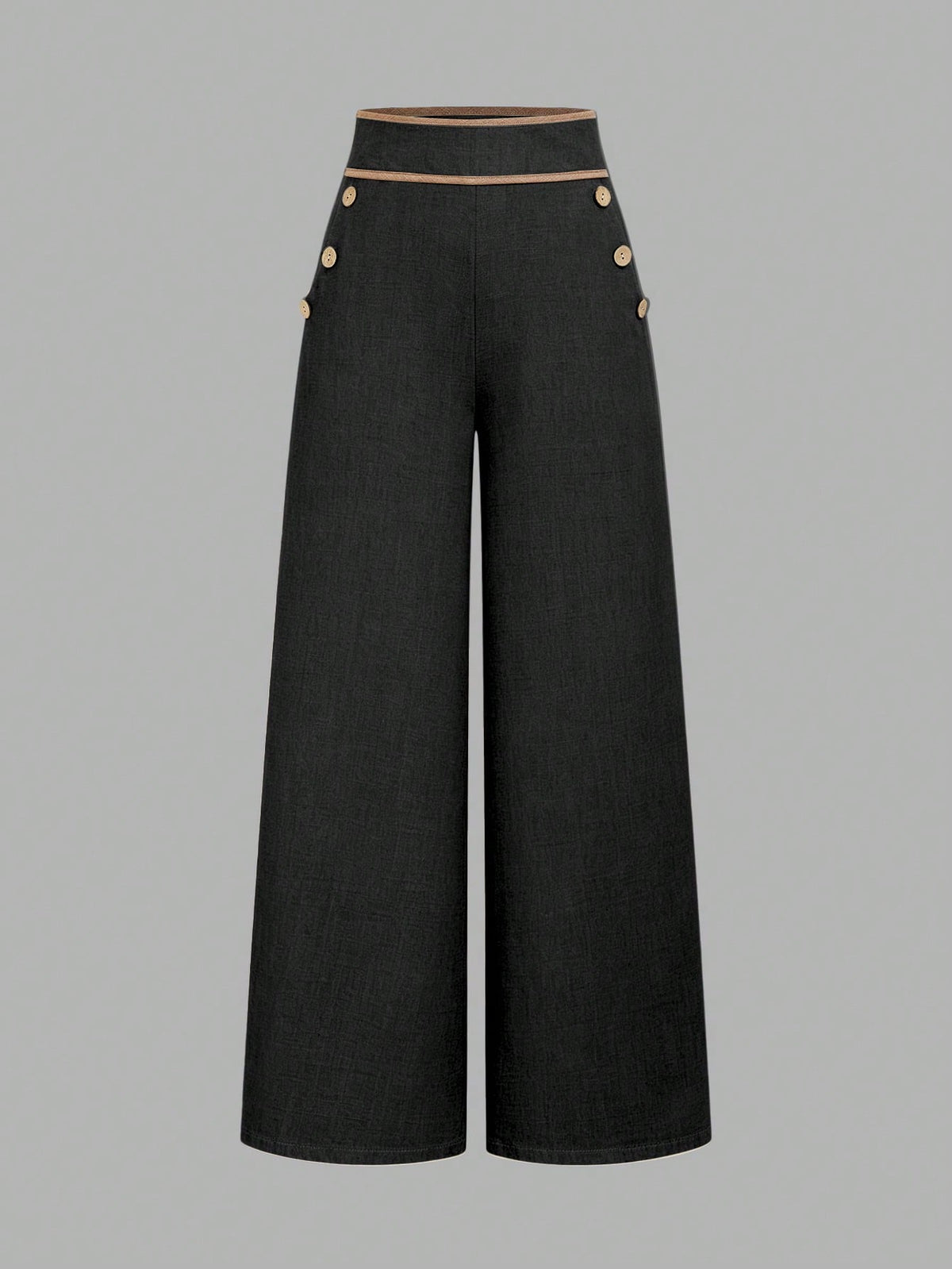 Elenzga Women's Pocket Zipper Button Wide Leg Solid Color Long Pants