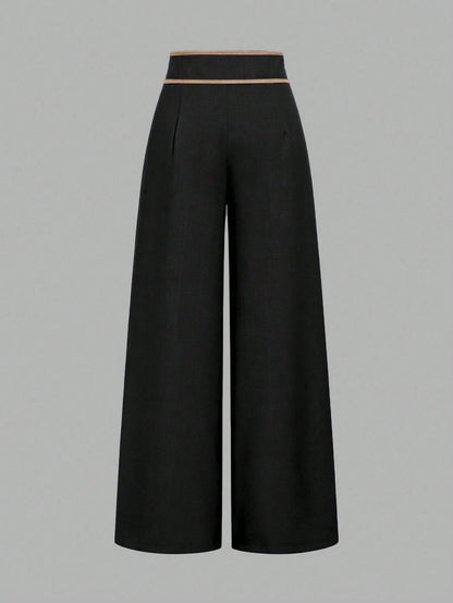 Elenzga Women's Pocket Zipper Button Wide Leg Solid Color Long Pants