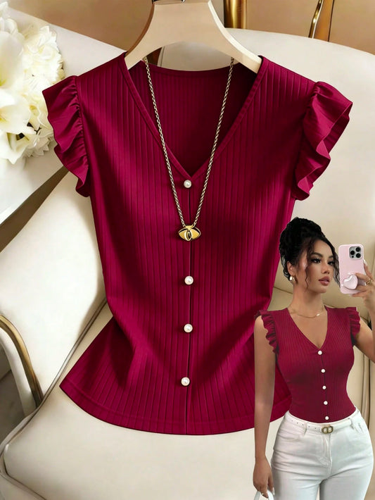 Elenzga Women's V-Neck Short Sleeve Solid Color T-Shirt Casual Daily