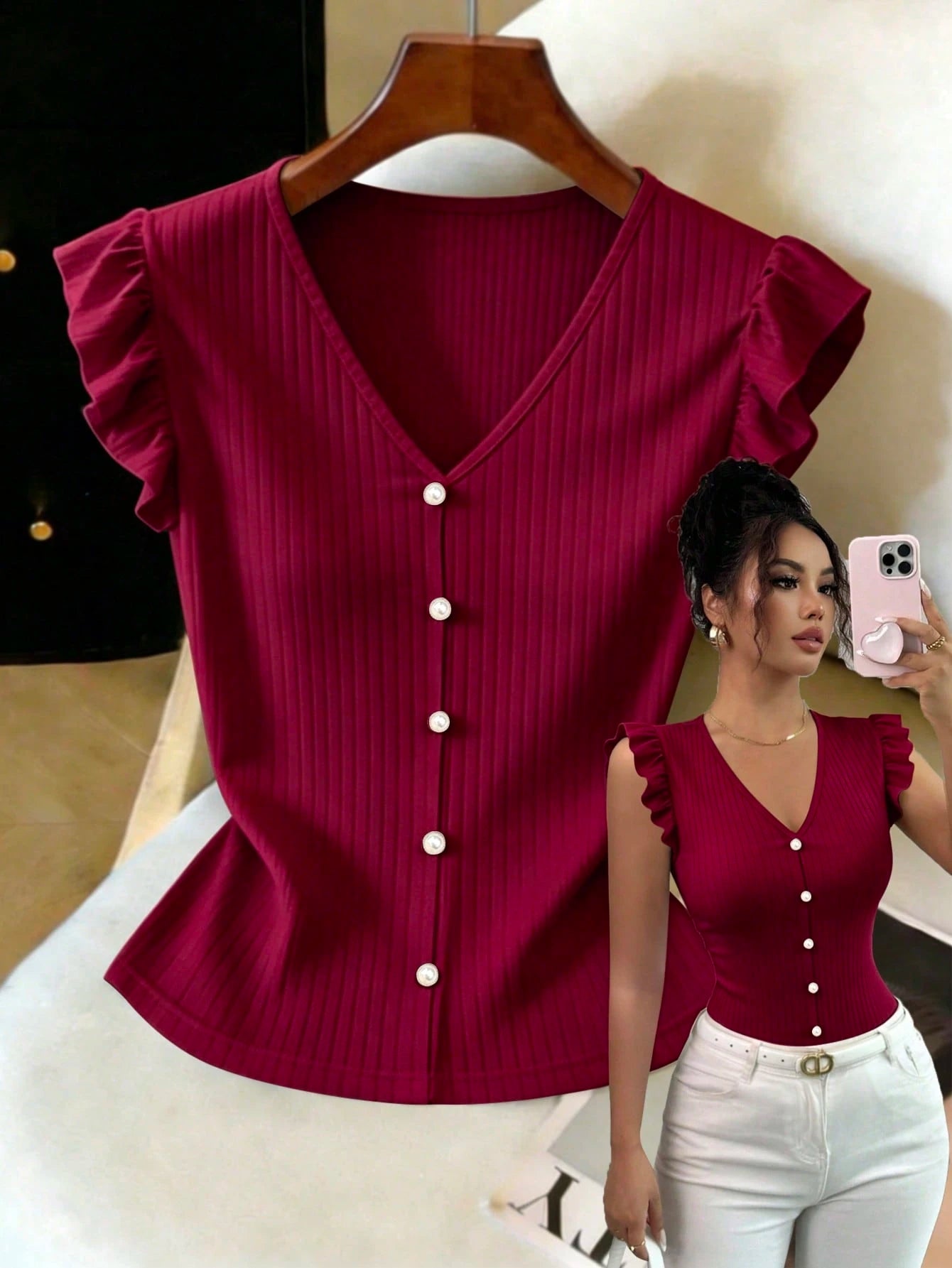 Elenzga Women's V-Neck Short Sleeve Solid Color T-Shirt Casual Daily