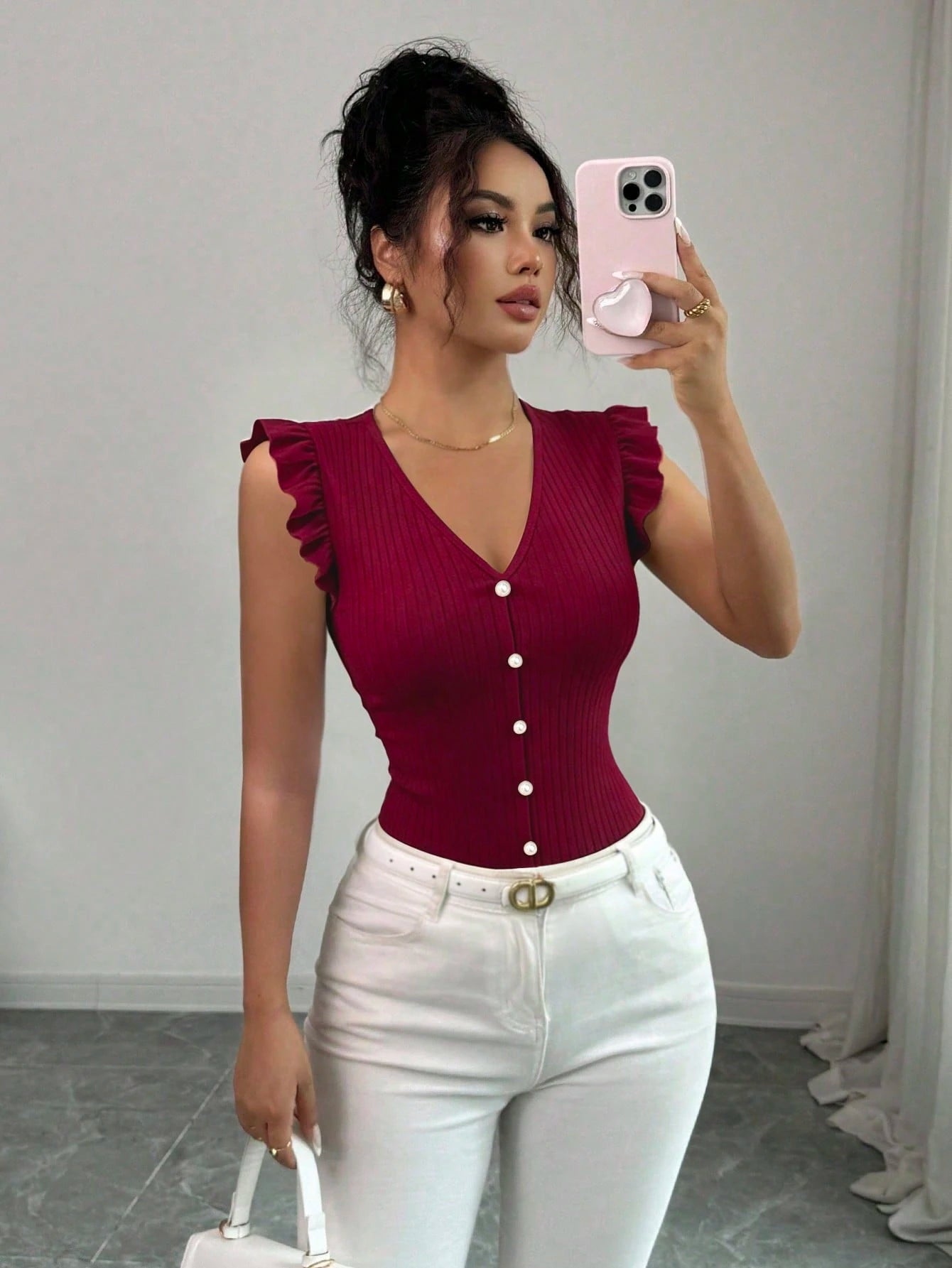 Elenzga Women's V-Neck Short Sleeve Solid Color T-Shirt Casual Daily