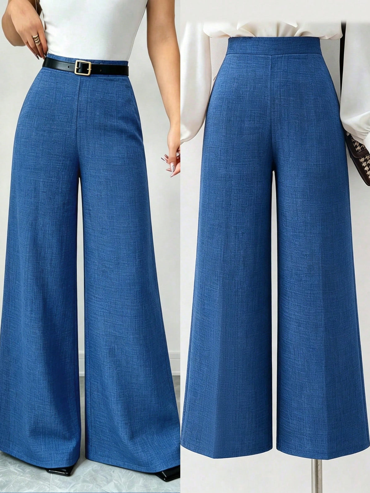 Elenzya Women's Solid Color Elastic Waist Casual Loose Wide Leg Pants