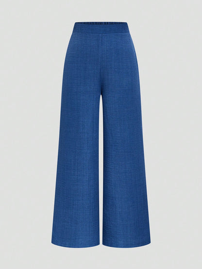 Elenzya Women's Solid Color Elastic Waist Casual Loose Wide Leg Pants