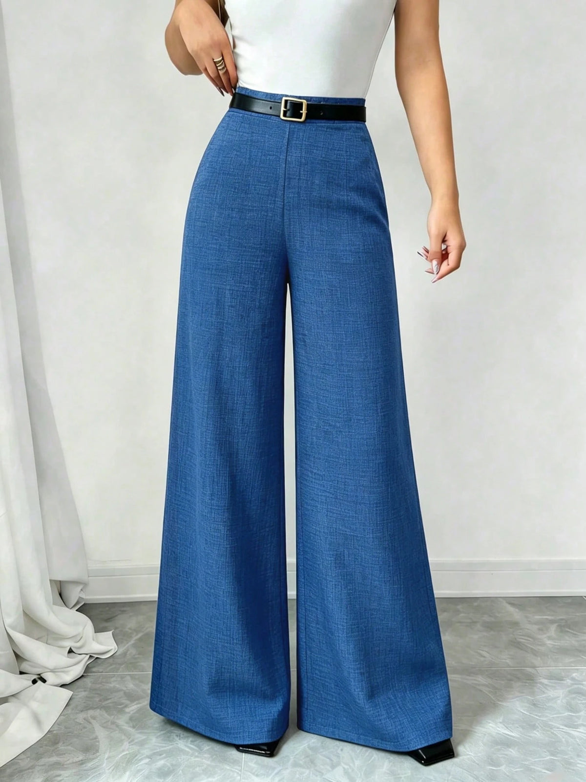 Elenzya Women's Solid Color Elastic Waist Casual Loose Wide Leg Pants
