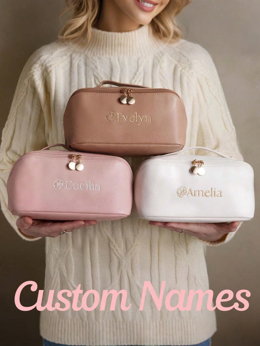 Embroidered Soft PU Leather Makeup Bag Large Capacity Cosmetic Bag Bridesmaid Gift Bag Bridal Party Gift Makeup Storage Bag Women's Toiletry Bag Makeup Bag Bridal Party Gift Toiletry Bag Bridesmaid Gi