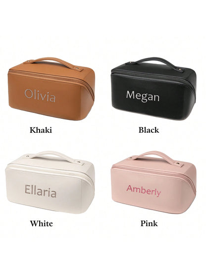 Embroidered Soft PU Leather Makeup Bag Large Capacity Cosmetic Bag Bridesmaid Gift Bag Bridal Party Gift Makeup Storage Bag Women's Toiletry Bag Makeup Bag Bridal Party Gift Toiletry Bag Bridesmaid Gi