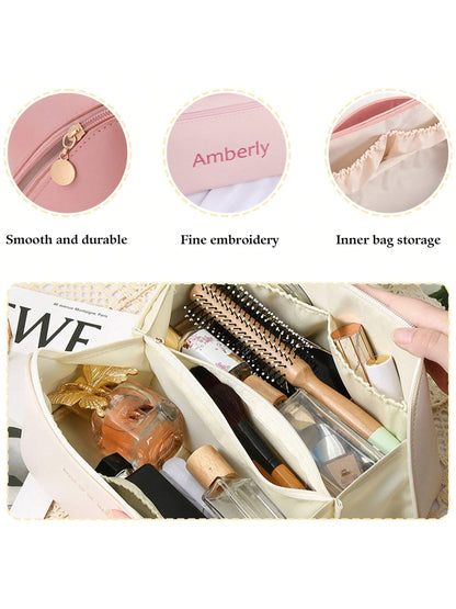 Embroidered Soft PU Leather Makeup Bag Large Capacity Cosmetic Bag Bridesmaid Gift Bag Bridal Party Gift Makeup Storage Bag Women's Toiletry Bag Makeup Bag Bridal Party Gift Toiletry Bag Bridesmaid Gi