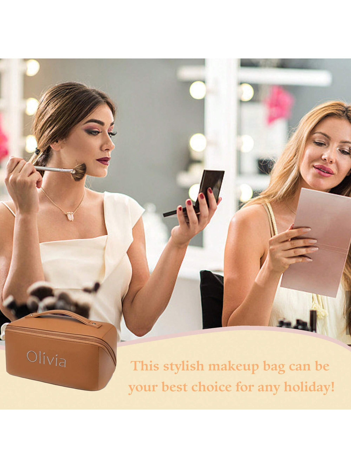 Embroidered Soft PU Leather Makeup Bag Large Capacity Cosmetic Bag Bridesmaid Gift Bag Bridal Party Gift Makeup Storage Bag Women's Toiletry Bag Makeup Bag Bridal Party Gift Toiletry Bag Bridesmaid Gi
