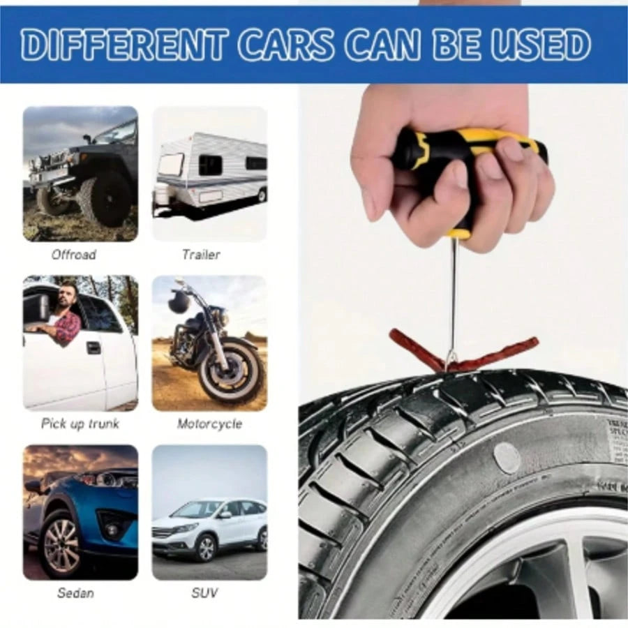 Emergency Tire Repair Kit With Screwdriver Glue No Tire Remove Portable Bag Fast Fix For Car Truck Motorbike Flat Tire