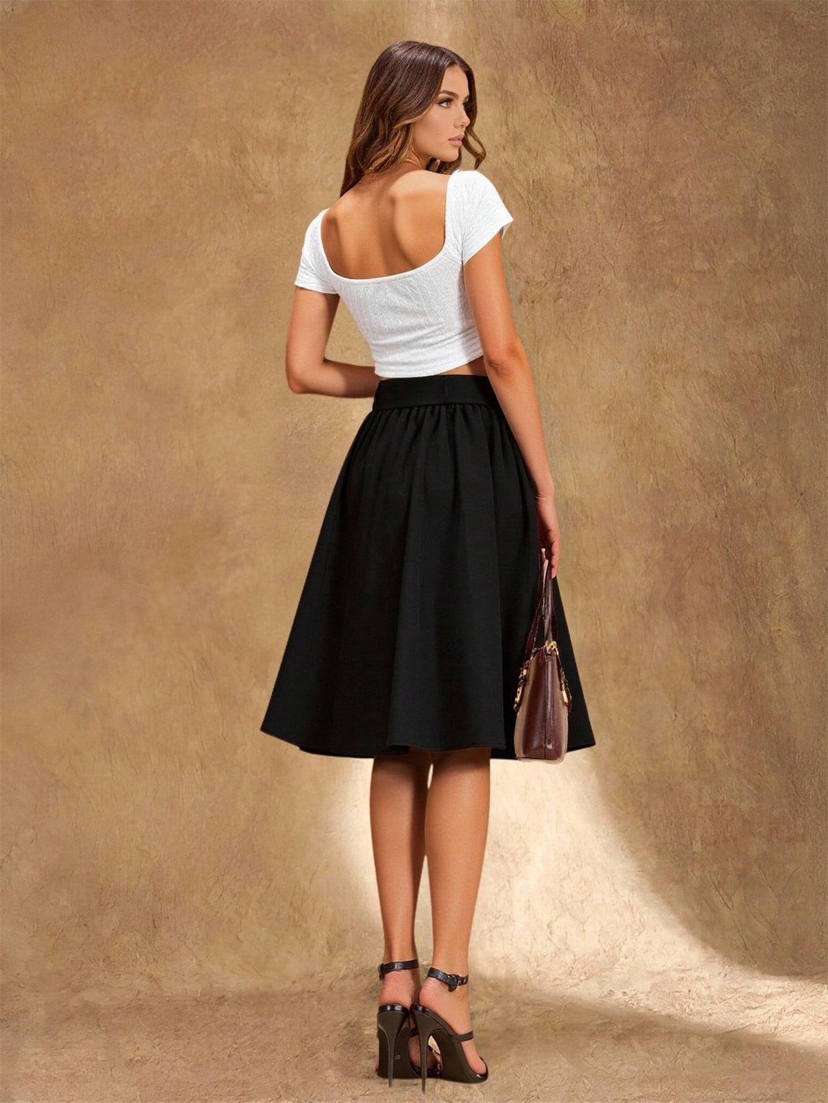 EMERY ROSE Casual Everyday Sunburst Button Decor Women's Skirt
