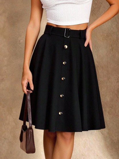 EMERY ROSE Casual Everyday Sunburst Button Decor Women's Skirt