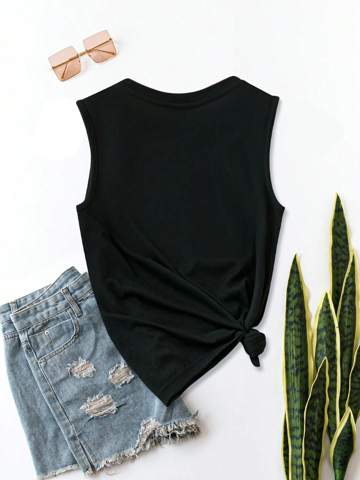EMERY ROSE Casual Minimalist Lotus Flower Pattern Regular Sleeveless Thick Strap Women Tank Top,Casual