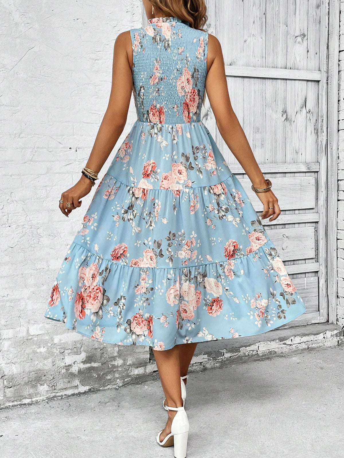 EMERY ROSE Floral Print Ruffle Hem Dress Maxi Women Outfit