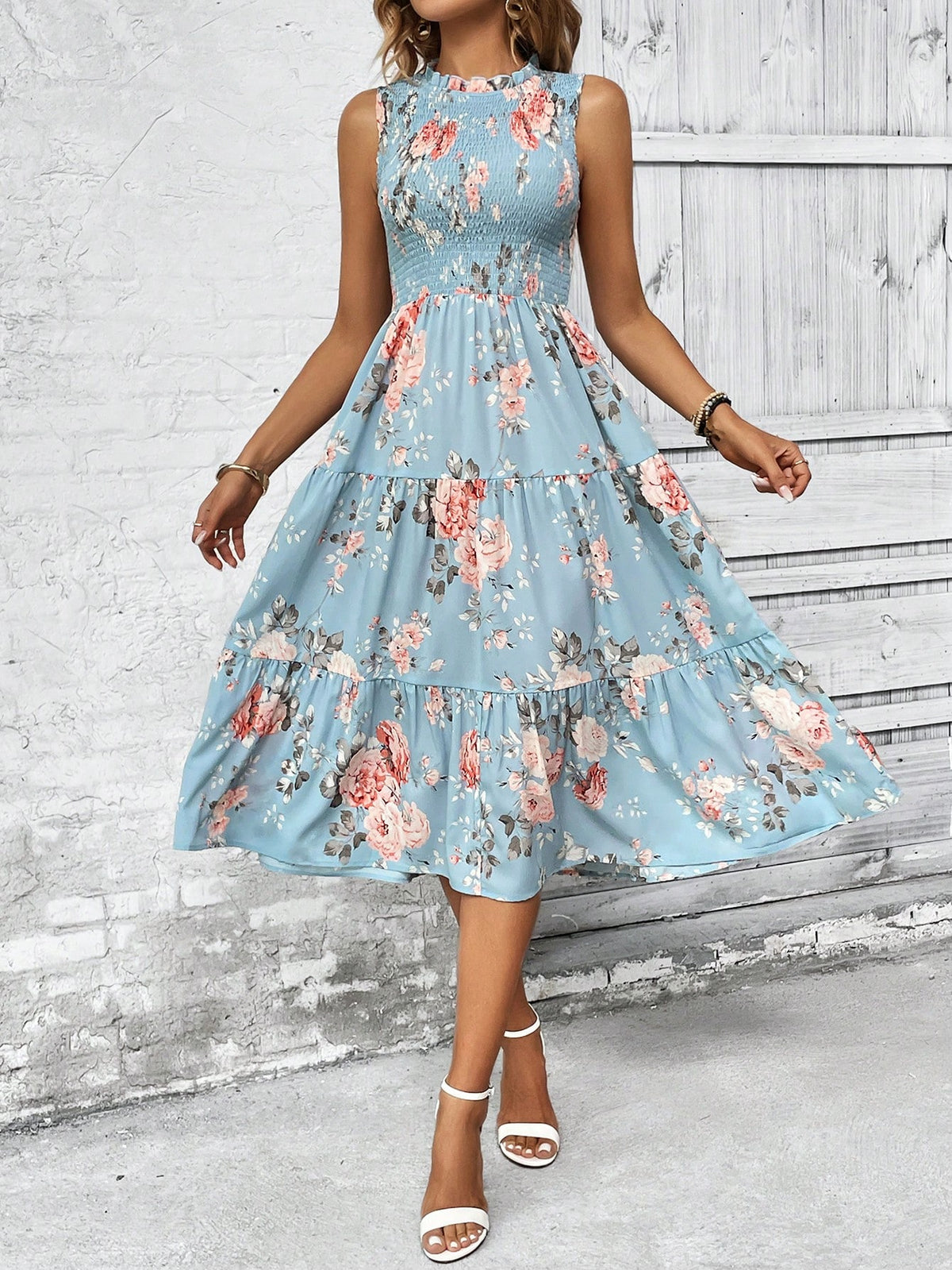 EMERY ROSE Floral Print Ruffle Hem Dress Maxi Women Outfit
