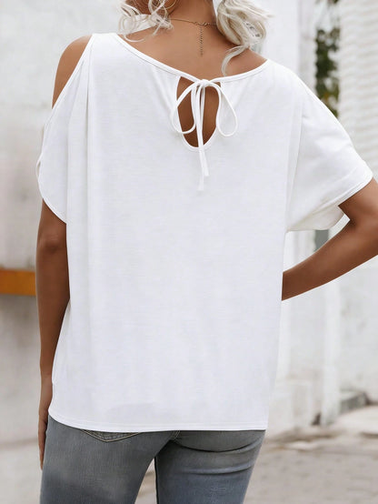 EMERY ROSE Graphic Tee, Shoulder T-Shirt, Women's Summer Tops, Plus Size, Retro Style, All-Season Comfort For Women'S Casual Wear & Social Events