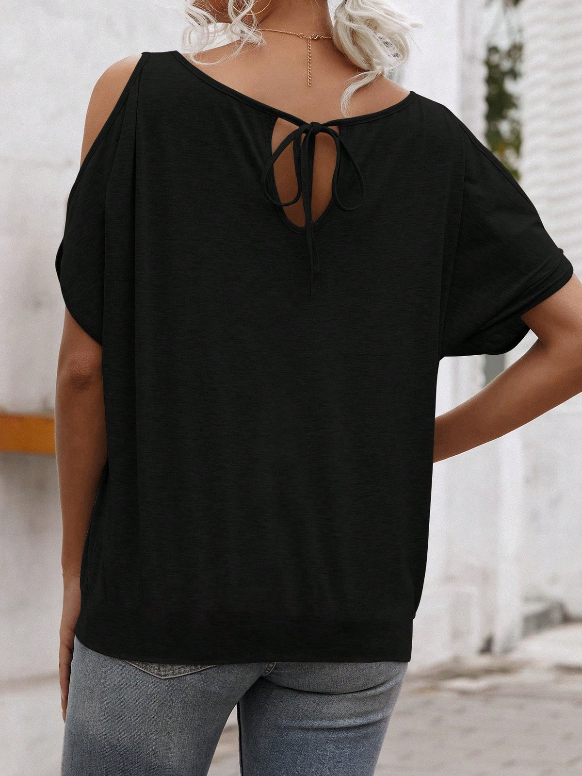 EMERY ROSE Graphic Tee, Shoulder T-Shirt, Women's Summer Tops, Plus Size, Retro Style, All-Season Comfort For Women'S Casual Wear & Social Events