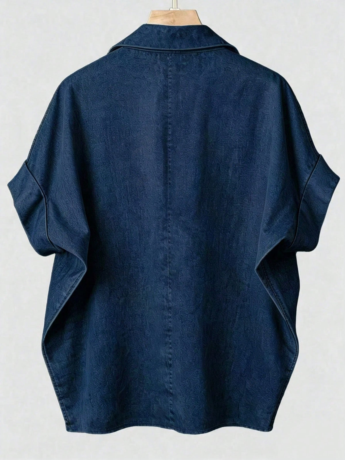 EMERY ROSE Plus Size Deep Blue Fold-Over Shirt For Vacation