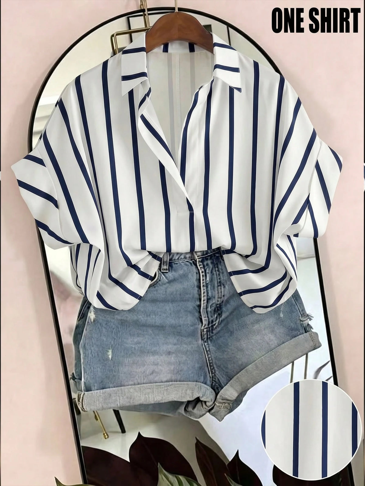EMERY ROSE Plus Size Deep Blue Fold-Over Shirt For Vacation