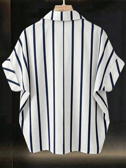 EMERY ROSE Plus Size Deep Blue Fold-Over Shirt For Vacation