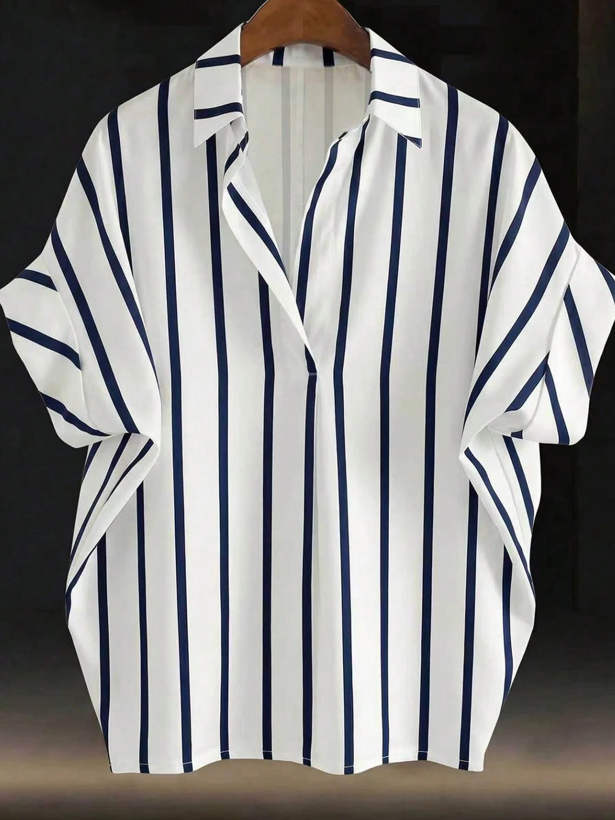 EMERY ROSE Plus Size Deep Blue Fold-Over Shirt For Vacation