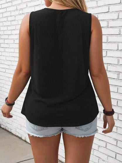 EMERY ROSE Plus Size Women's Slogan Print Tank Top Round Neck Sleeveless I'LL PUT YOU IN THE TRUNK Graphic Tees Black And White,Summer,Casual,Everyday Tops
