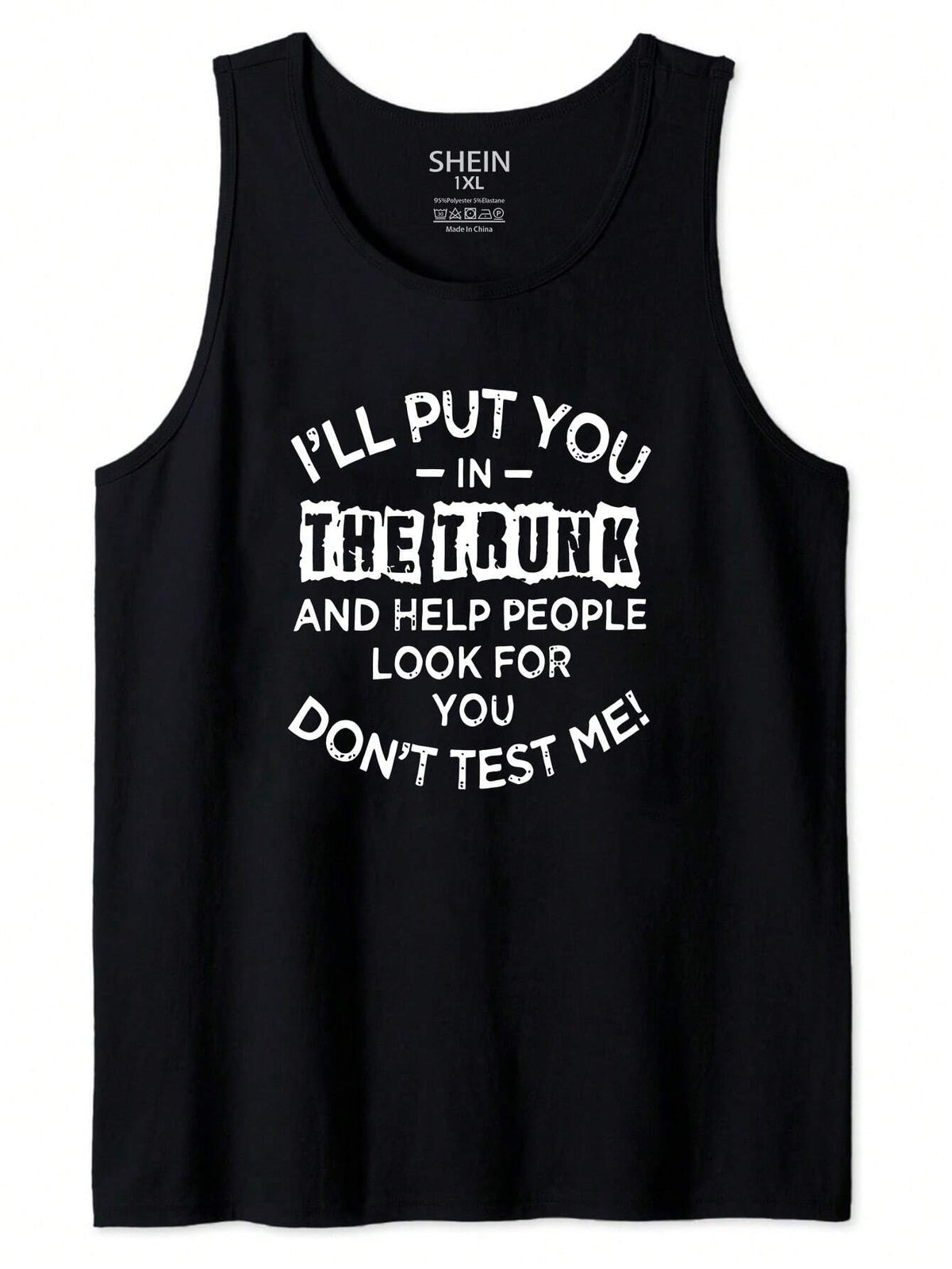 EMERY ROSE Plus Size Women's Slogan Print Tank Top Round Neck Sleeveless I'LL PUT YOU IN THE TRUNK Graphic Tees Black And White,Summer,Casual,Everyday Tops