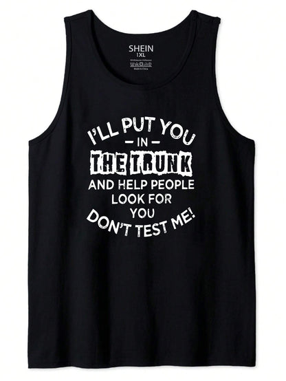 EMERY ROSE Plus Size Women's Slogan Print Tank Top Round Neck Sleeveless I'LL PUT YOU IN THE TRUNK Graphic Tees Black And White,Summer,Casual,Everyday Tops