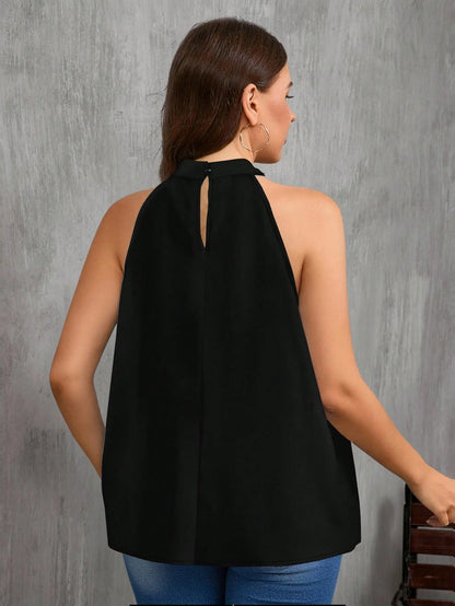 EMERY ROSE Plus Size Women's Vacation Style Solid Black Casual Off-Shoulder Camisole Blouse