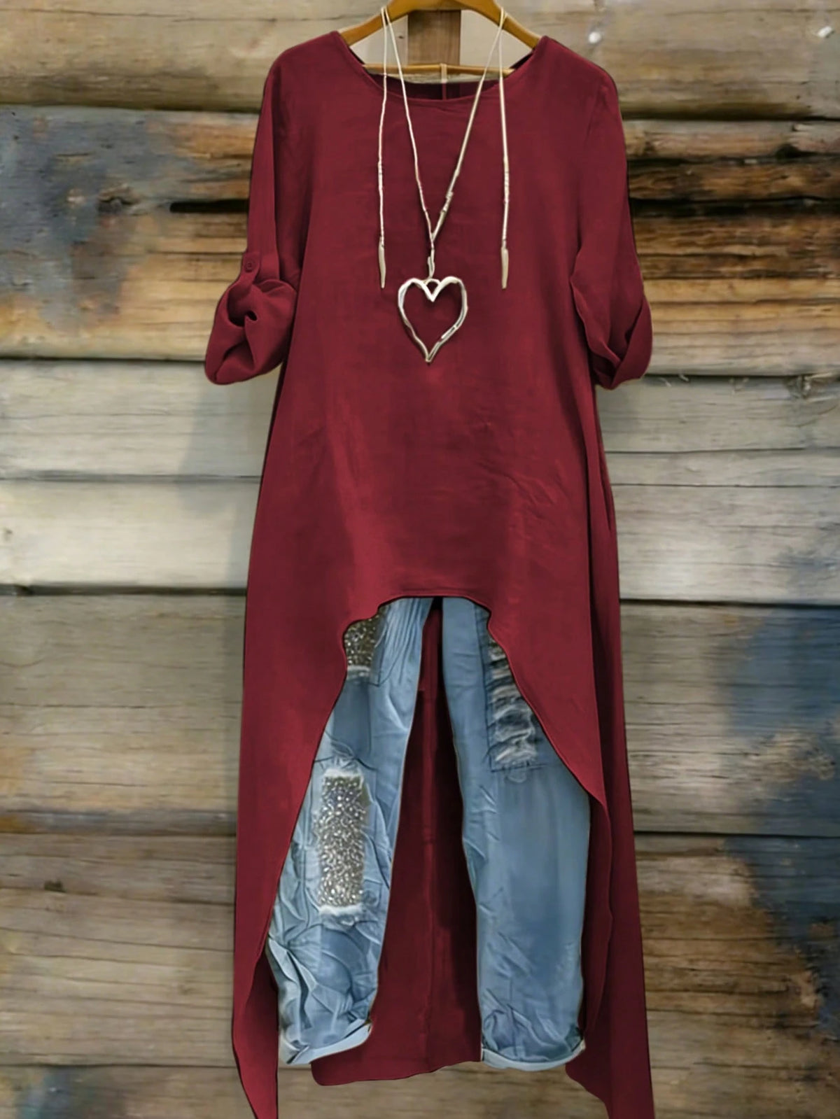 EMERY ROSE Plus Size Women Summer Shirt,Burgundy,Autumn,Boho,Hiking Casual Minimalist Resort Wear Round Neck Adjustable Long Sleeve Long Beachwear Shirt Fall