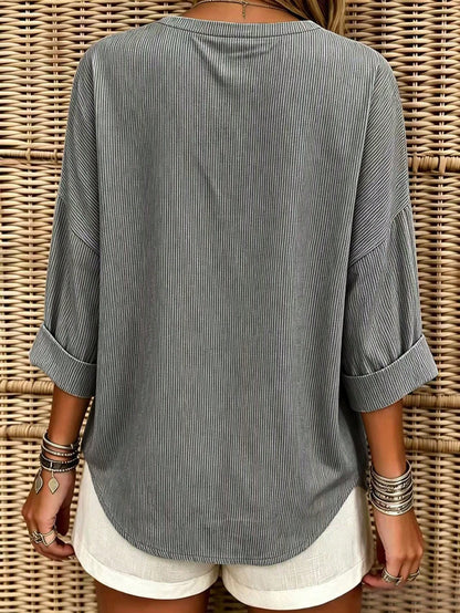 EMERY ROSE Women's Striped V-Neck Casual Loose Pocket Shirt