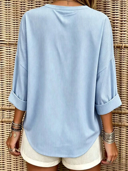 EMERY ROSE Women's Striped V-Neck Casual Loose Pocket Shirt