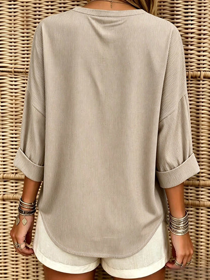 EMERY ROSE Women's Striped V-Neck Casual Loose Pocket Shirt