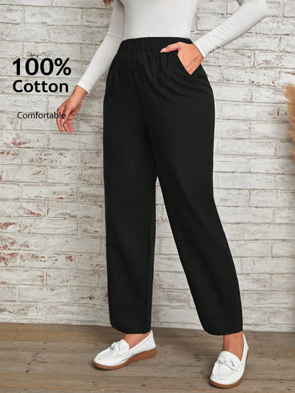 EMERY ROSE Women Solid Color Daily Wear Elastic Waist Pants