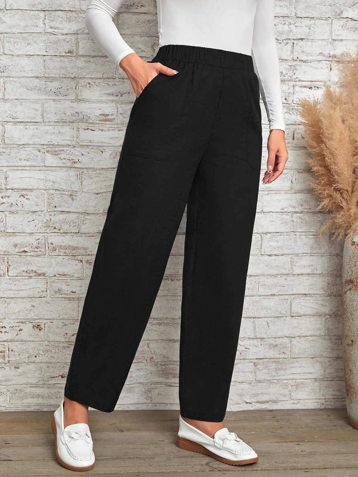 EMERY ROSE Women Solid Color Daily Wear Elastic Waist Pants