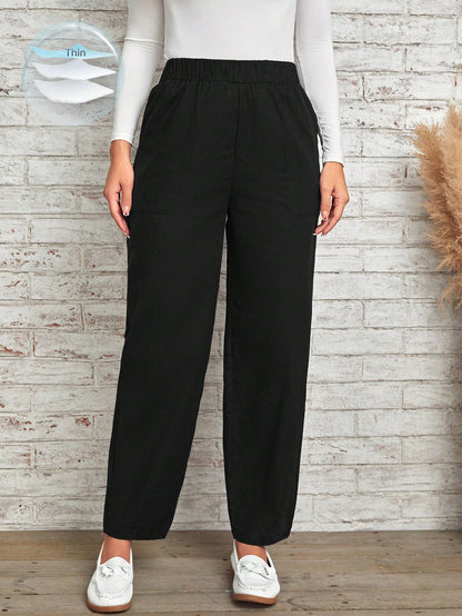 EMERY ROSE Women Solid Color Daily Wear Elastic Waist Pants
