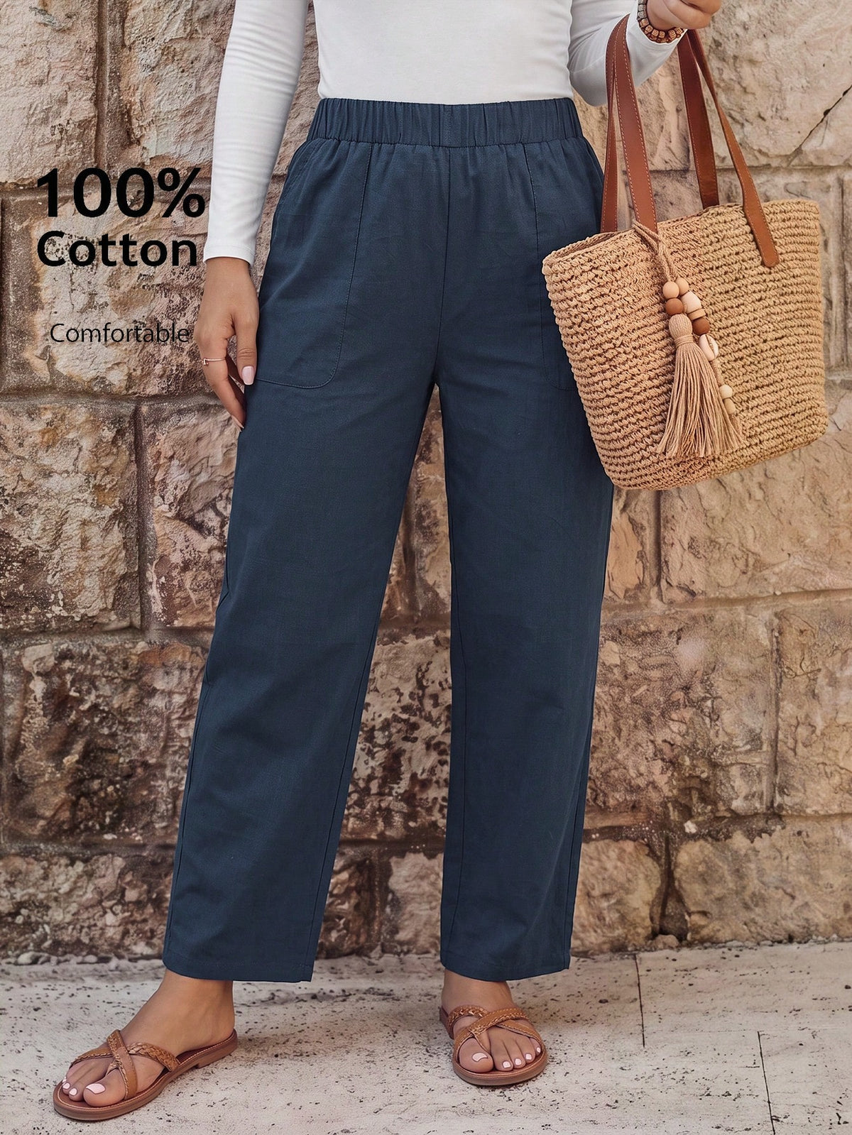 EMERY ROSE Women Solid Color Daily Wear Elastic Waist Pants