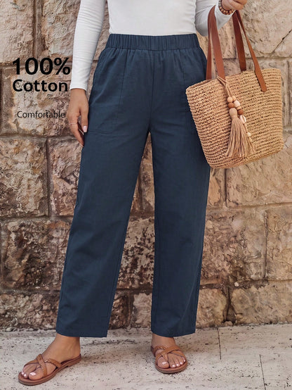 EMERY ROSE Women Solid Color Daily Wear Elastic Waist Pants
