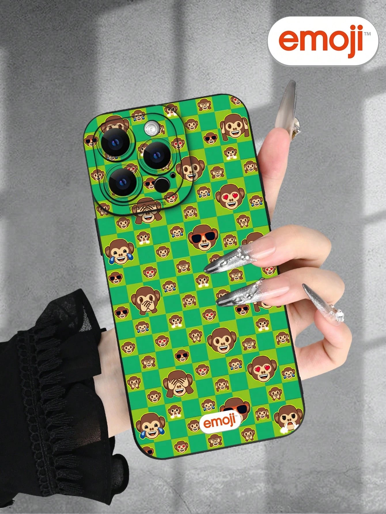 Emoji 1pc Monkey Plaid Pattern Phone Case With Raised Camera Edge And Edge Protection TPU Cover, Compatible With IPhone 17/16/15/14/13/12/11 Pro Max, Galaxy S25/S24/S23/S21 And A54/A53/A52/A34/A15 Ser