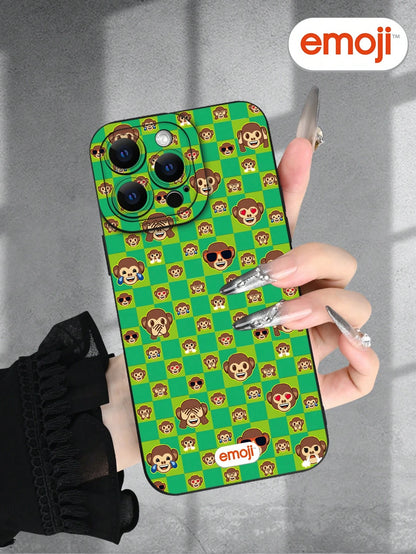 Emoji 1pc Monkey Plaid Pattern Phone Case With Raised Camera Edge And Edge Protection TPU Cover, Compatible With IPhone 17/16/15/14/13/12/11 Pro Max, Galaxy S25/S24/S23/S21 And A54/A53/A52/A34/A15 Ser