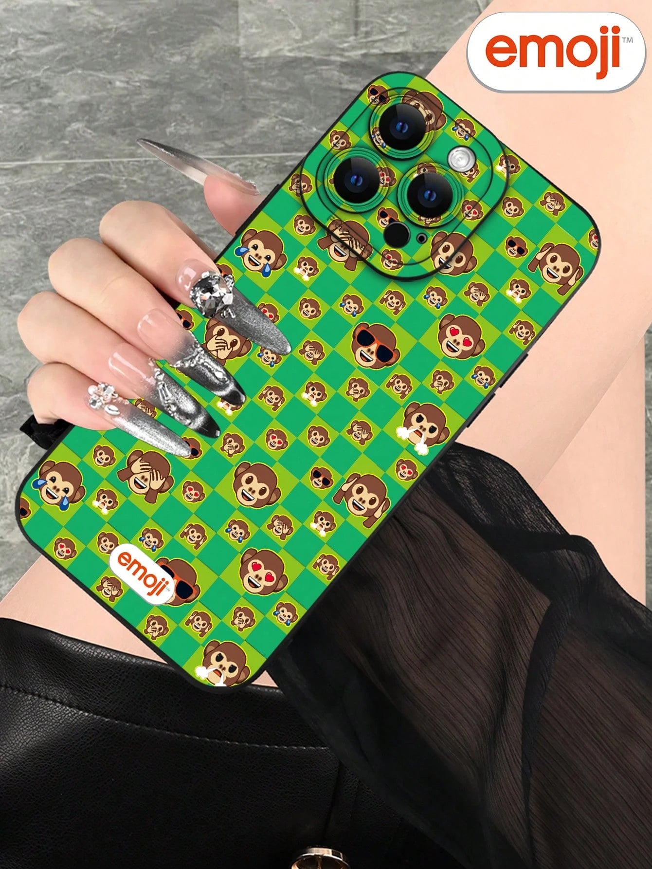 Emoji 1pc Monkey Plaid Pattern Phone Case With Raised Camera Edge And Edge Protection TPU Cover, Compatible With IPhone 17/16/15/14/13/12/11 Pro Max, Galaxy S25/S24/S23/S21 And A54/A53/A52/A34/A15 Ser