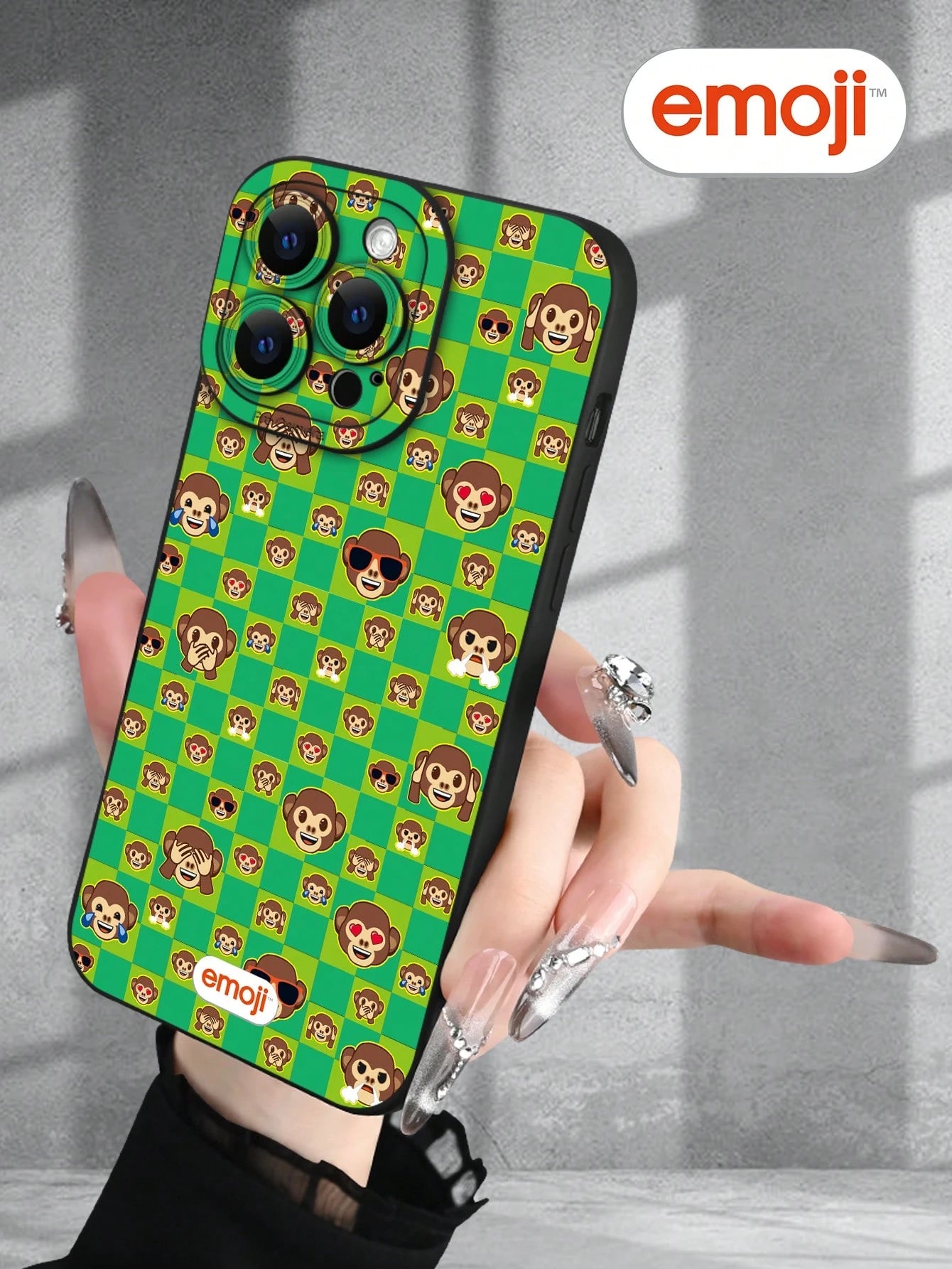 Emoji 1pc Monkey Plaid Pattern Phone Case With Raised Camera Edge And Edge Protection TPU Cover, Compatible With IPhone 17/16/15/14/13/12/11 Pro Max, Galaxy S25/S24/S23/S21 And A54/A53/A52/A34/A15 Ser