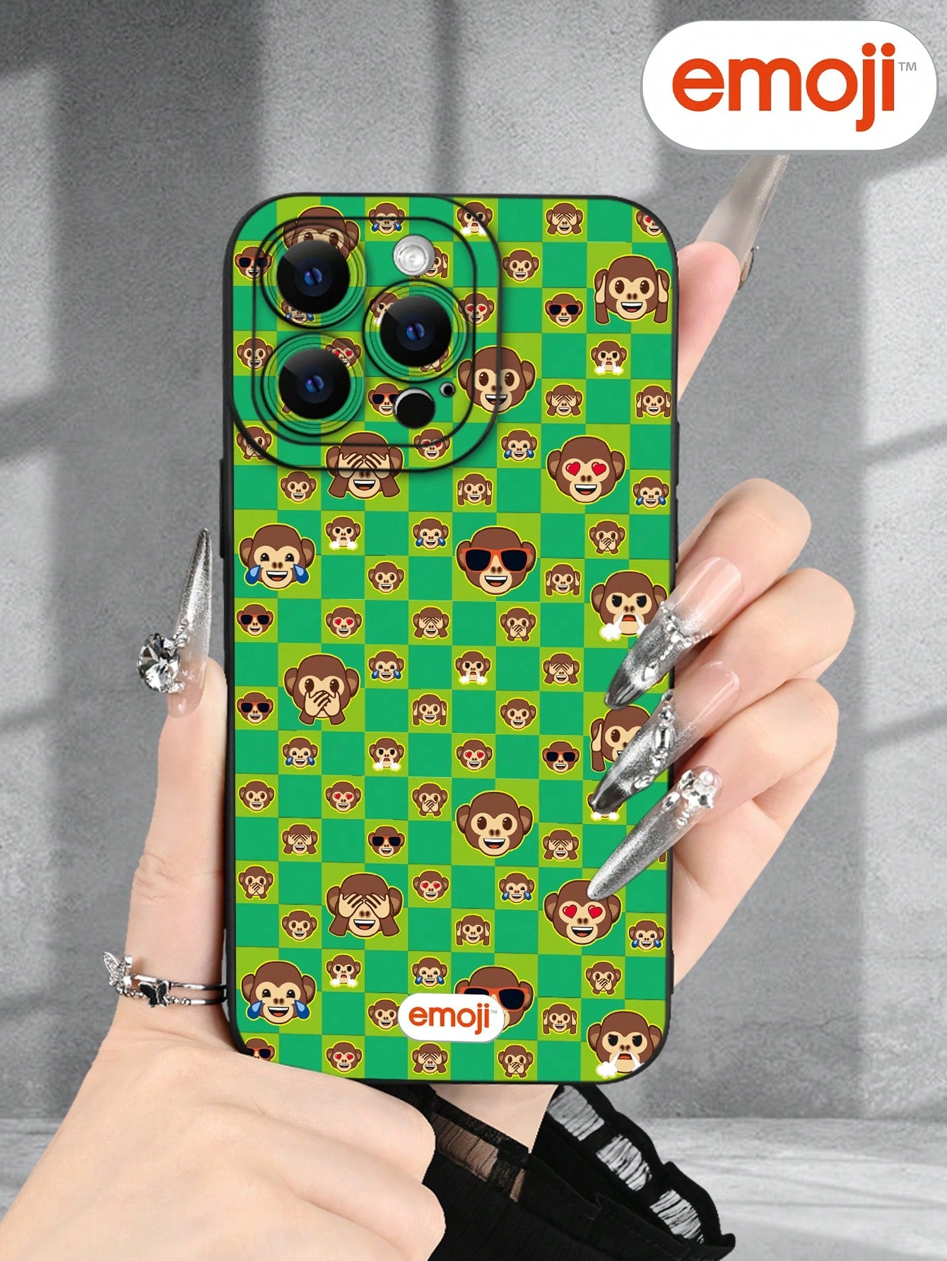 Emoji 1pc Monkey Plaid Pattern Phone Case With Raised Camera Edge And Edge Protection TPU Cover, Compatible With IPhone 17/16/15/14/13/12/11 Pro Max, Galaxy S25/S24/S23/S21 And A54/A53/A52/A34/A15 Ser