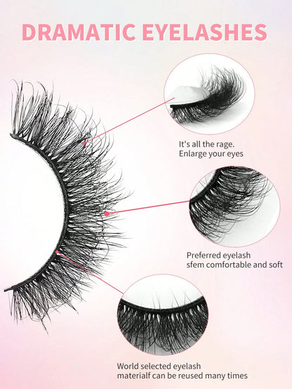 ENCHUW 14 Pairs Fluffy False Eyelashes Volume Long Thick Eyelashes Lashes Reusable Fake Eyelashes Lashes