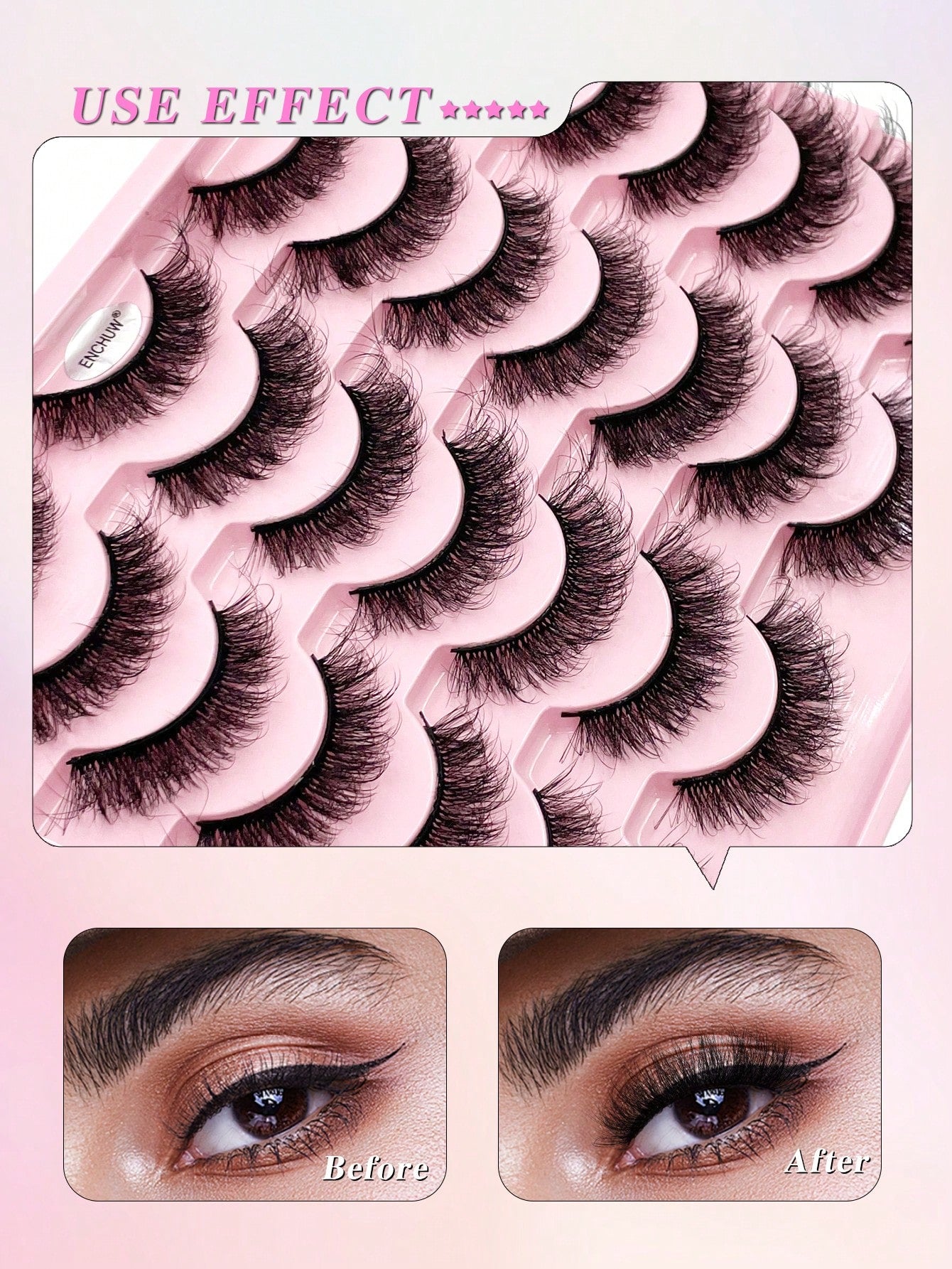 ENCHUW 14 Pairs Fluffy False Eyelashes Volume Long Thick Eyelashes Lashes Reusable Fake Eyelashes Lashes