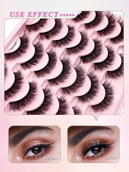 ENCHUW 14 Pairs Fluffy False Eyelashes Volume Long Thick Eyelashes Lashes Reusable Fake Eyelashes Lashes