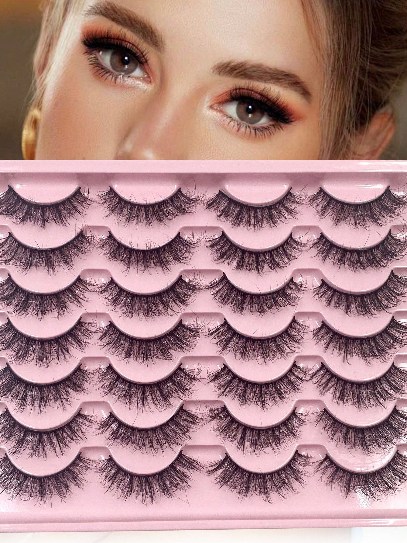 ENCHUW 14 Pairs Fluffy False Eyelashes Volume Long Thick Eyelashes Lashes Reusable Fake Eyelashes Lashes