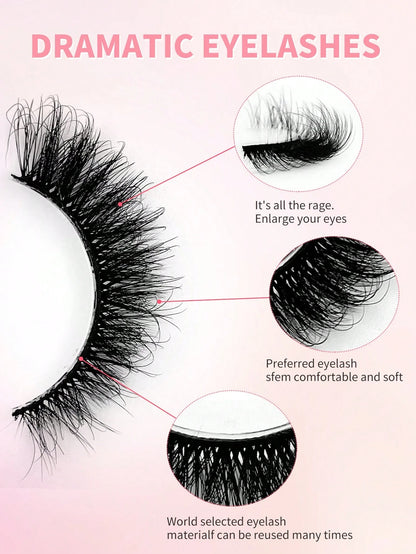 ENCHUW 5 Pairs Cat Eye Lashes Eyelashes 3D Curl Messy End Eye Manga False Eyelashes Soft Black Band Fake Lashes